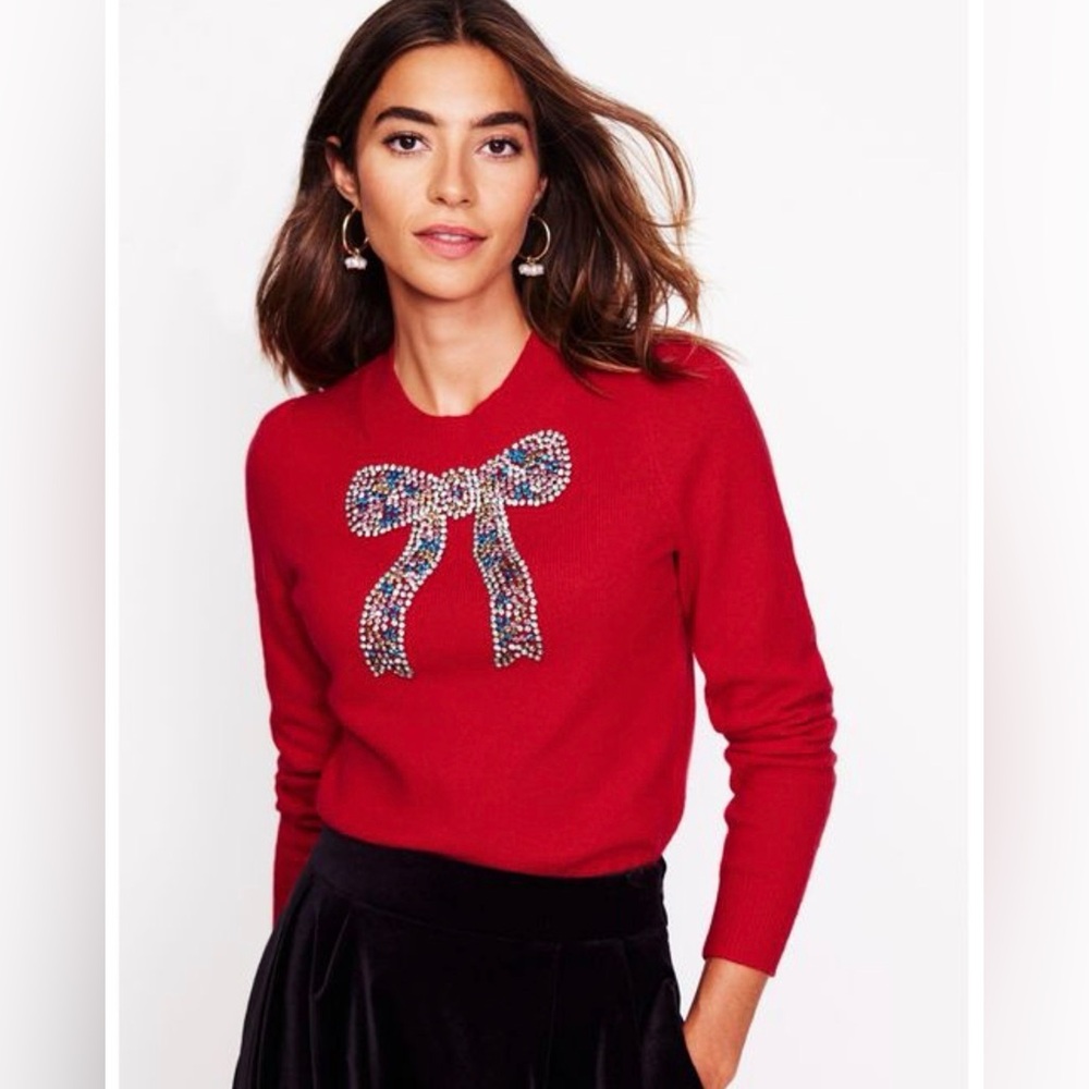 NWOT Boden Fenella Embellished Jumper in Red Size S